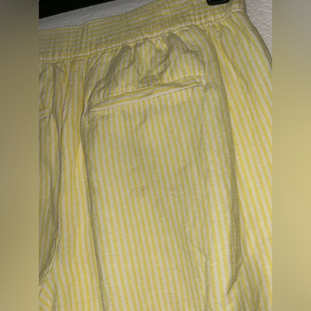 Loft Fluid Linen Blend Striped Wide Leg Crop Pants Yellow White Small Lined - Picture 5 of 8